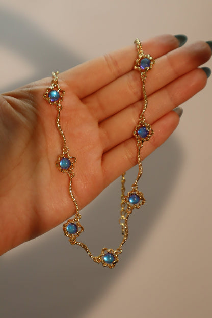 18K Real Gold Plated Multi Deep Blue Moonstones Necklace