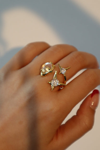 18K Real Gold Plated 3 in 1 Gemstones Ring