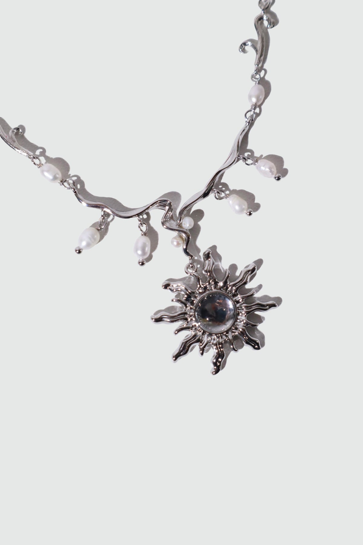 Palladium White Gold Plated White Opal Sun Pearls Necklace