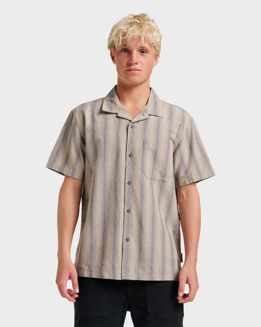 Oxford Stripe Casual Short Sleeve Shirt - Fallen Rock
