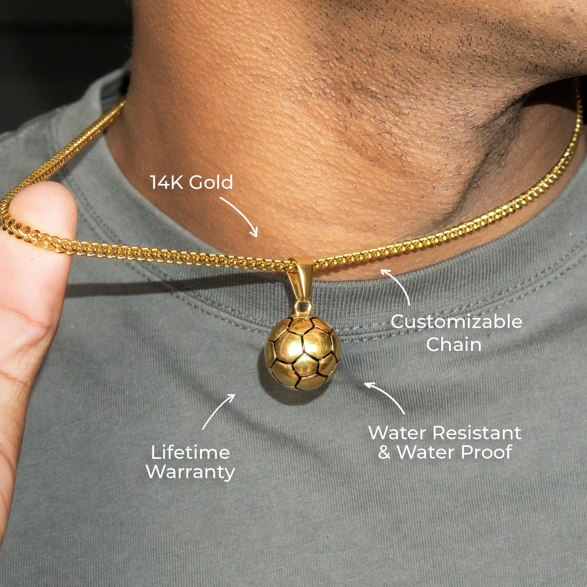 Mens Jewelry - 14K Gold Soccer Ball Necklace | Appx. 24 Grams
