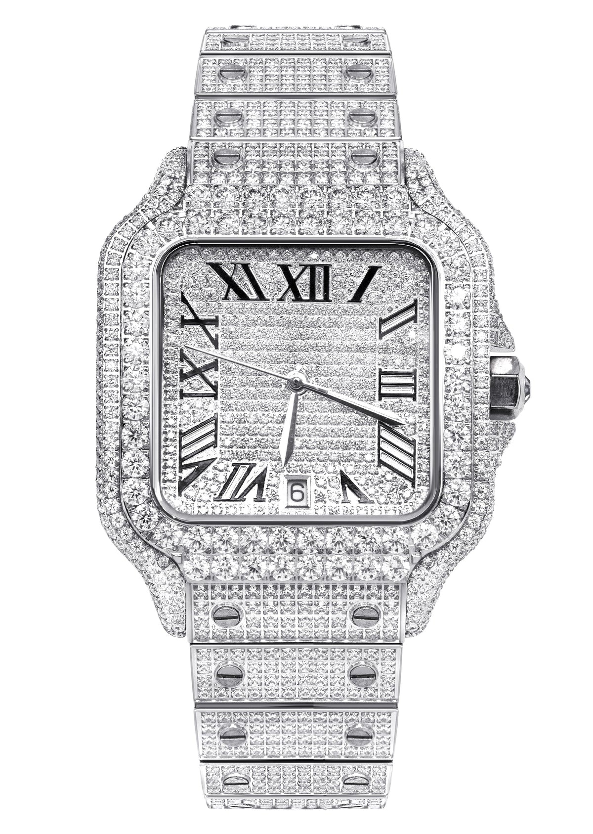 Mens Watch - Iced Out VVS Square Roman Dial Gold | Stainless Steel Bust Down Watch