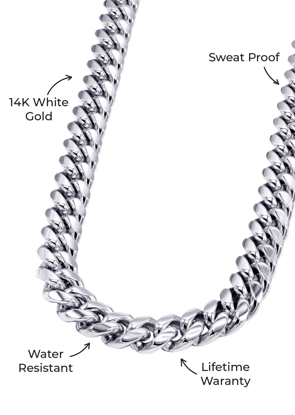 Gold Jewelry -  Mens 14K White Gold Solid Miami Cuban Link Chain