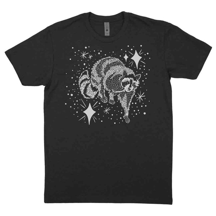 Adult Crew Neck* - Cosmic Raccoon Charcoal Grey Tee (XS - 2X) by Starfangled Press