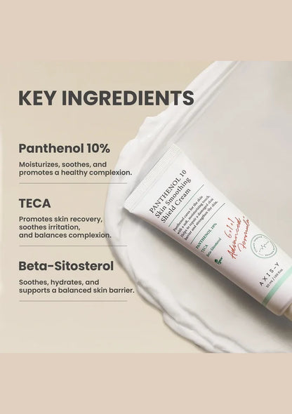 AXIS-Y Panthenol 10 Skin Smoothing Shield Cream 50ml — key ingredients; original brand product information