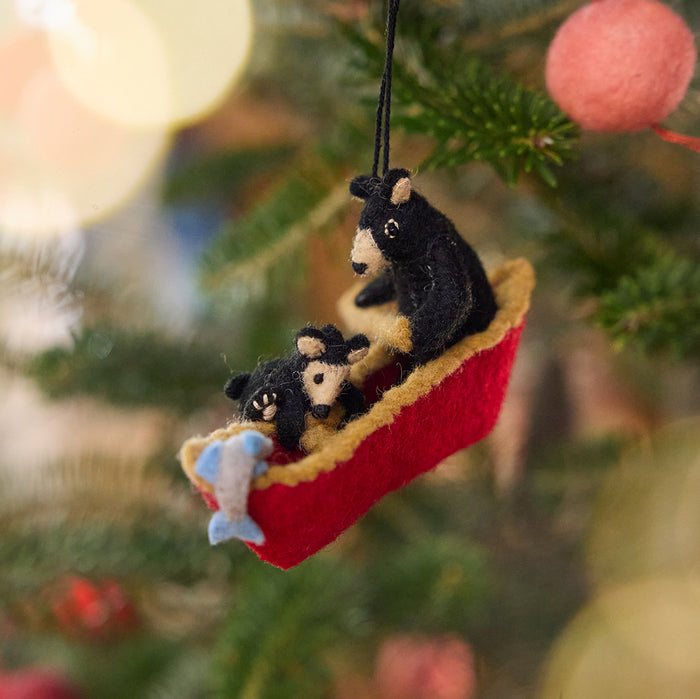 Black Bears in a Canoe Ornament