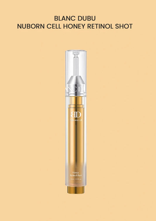 Gold and silver skincare product on a beige background with text.
