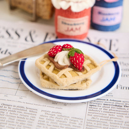 Felt waffle ornament topped with strawberries – handcrafted breakfast decor