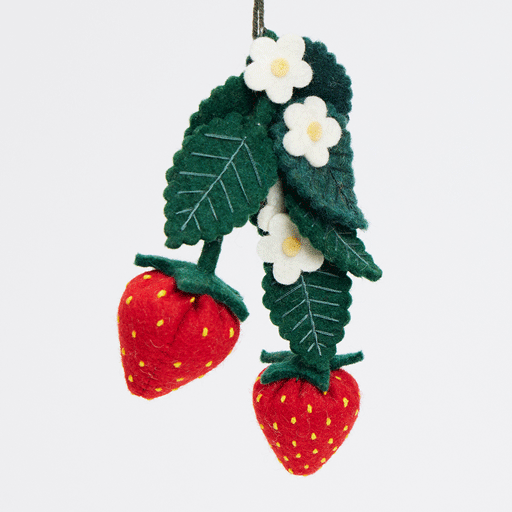 Hand-felted strawberry bunch ornament – perfect for fruit-themed gifts