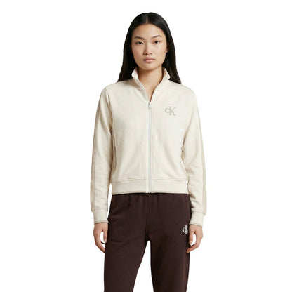 Image 1 : Sweat zippé Calvin Klein Jeans femme beige col montant avec monogramme CK — Delvale