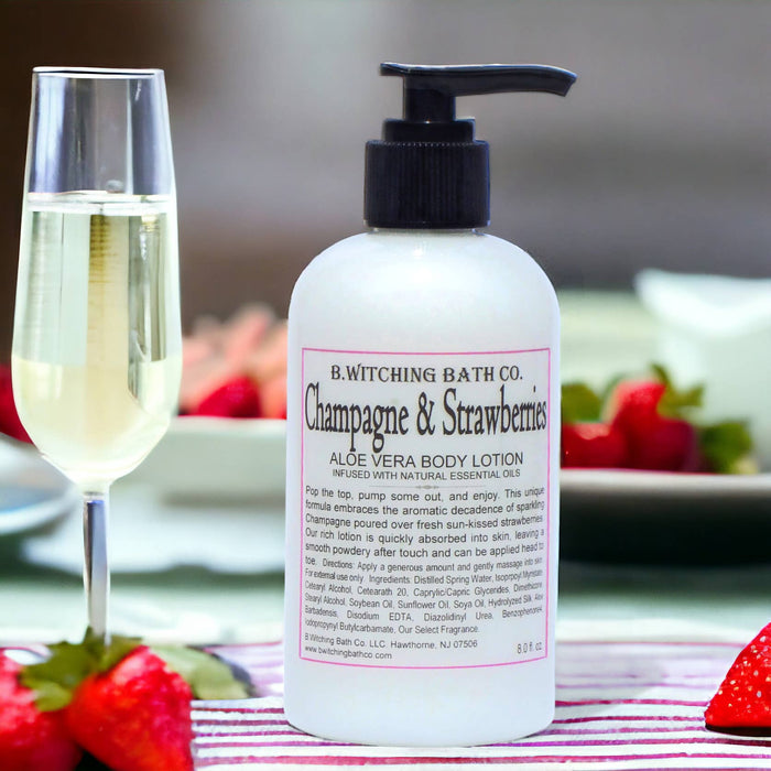 Champagne & Strawberries Aloe Vera Body Lotion 8oz. Made in USA