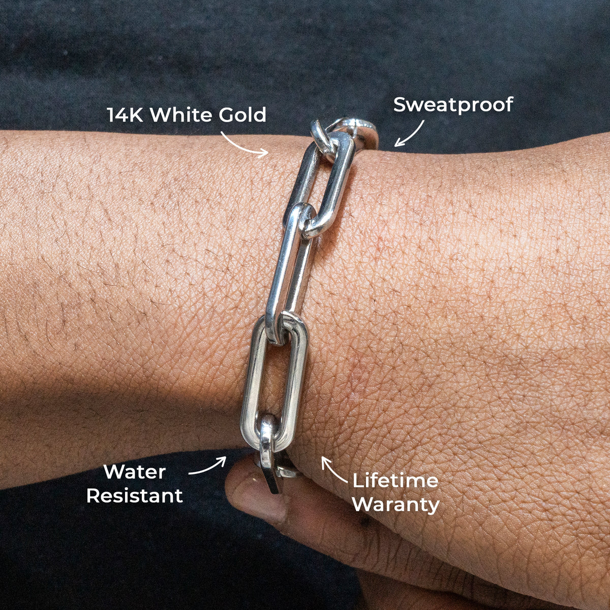 Gold Jewelry -  Mens 14K White Gold Paperclip Bracelet
