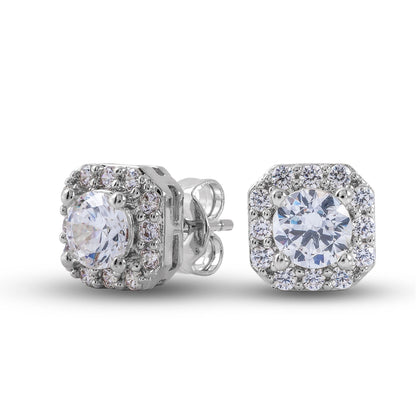 Cushion Cut Lab Grown Diamond Stud Earrings in Solid White Gold