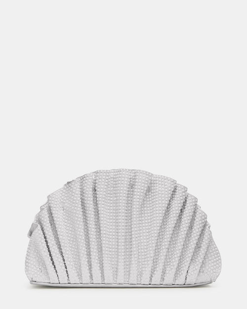 DELMAR Bag White Ruffled Pleated Semi-Circle Crossbody Clutch Handbag | Steve Madden