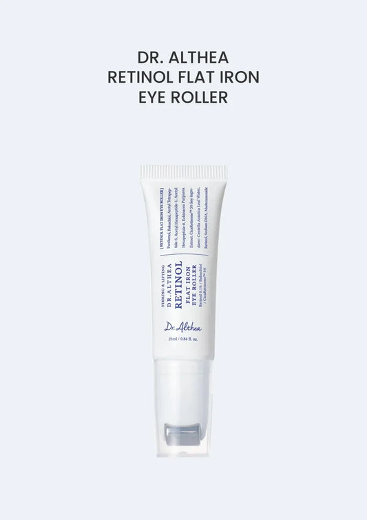 Dr. Althea Retinol Flat Iron Eye Roller 25ml — white tube with blue lettering and built-in roller