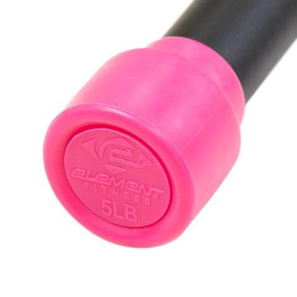 Element Fitness Body Bar close-up of pink end cap with logo