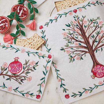 Embroidered Matzo Cover with Pomegranate Tree