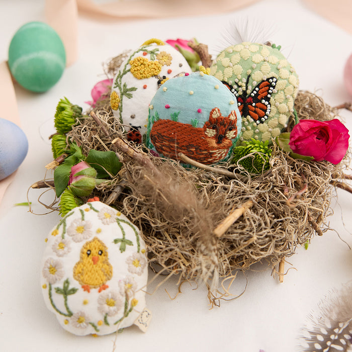 Fox in Wildflowers Embroidered Egg Ornament