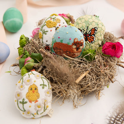 Fox in Wildflowers Embroidered Egg Ornament
