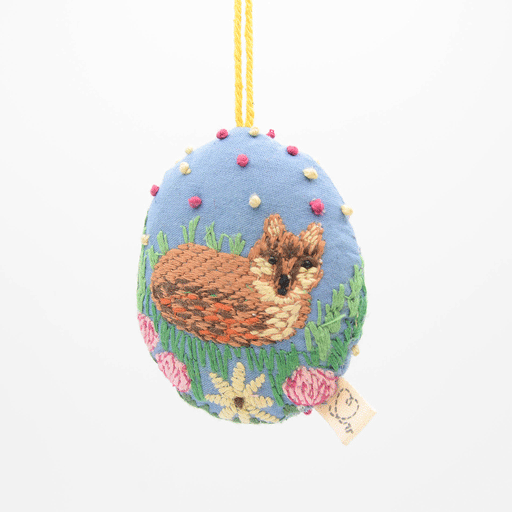 Fox in Wildflowers Embroidered Egg Ornament