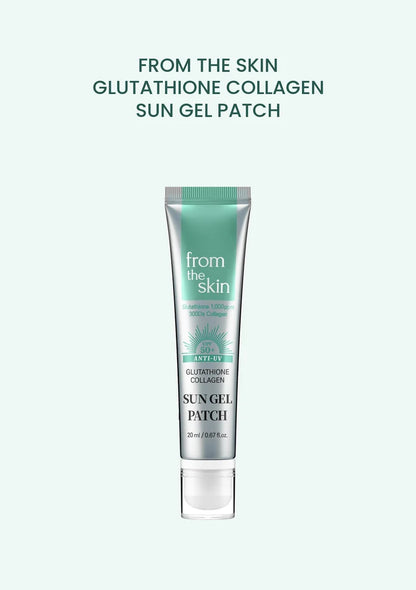 FROM THE SKIN Glutathione Collagen Sun Gel Patch 20ml silver and mint tube on a pale mint background