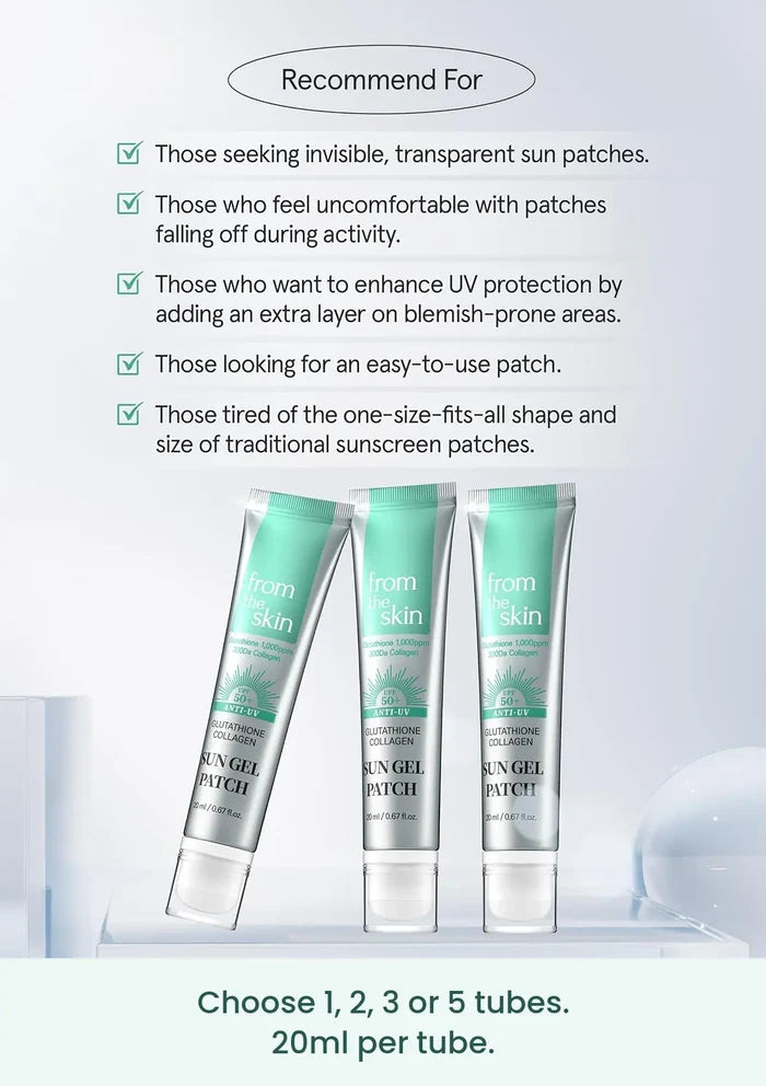 FROM THE SKIN Sun Gel Patch for clear, custom-fit outdoor coverage; choose 1, 2, 3 or 5 tubes, 20ml per tube