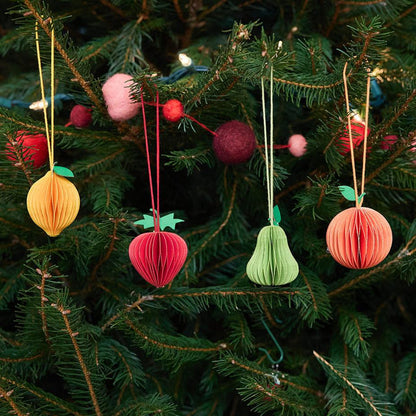 Fruit Honeycomb Paper Mini Ornaments - Set of 4