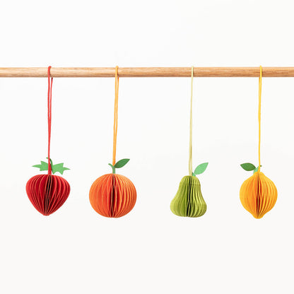 Fruit Honeycomb Paper Mini Ornaments - Set of 4