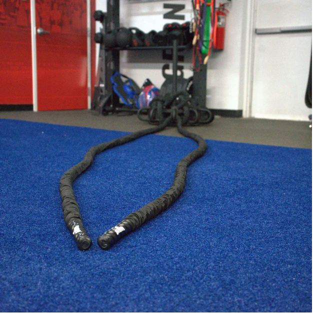 Gronk Fitness Battle Rope extended on gym floor