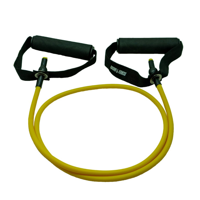 Gronk Fitness yellow resistance band with black handles
