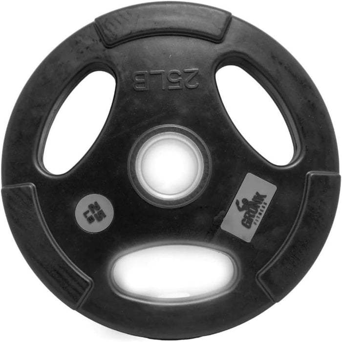 Gronk Rubber Multi-Grip Olympic Plate showing 25LB marking
