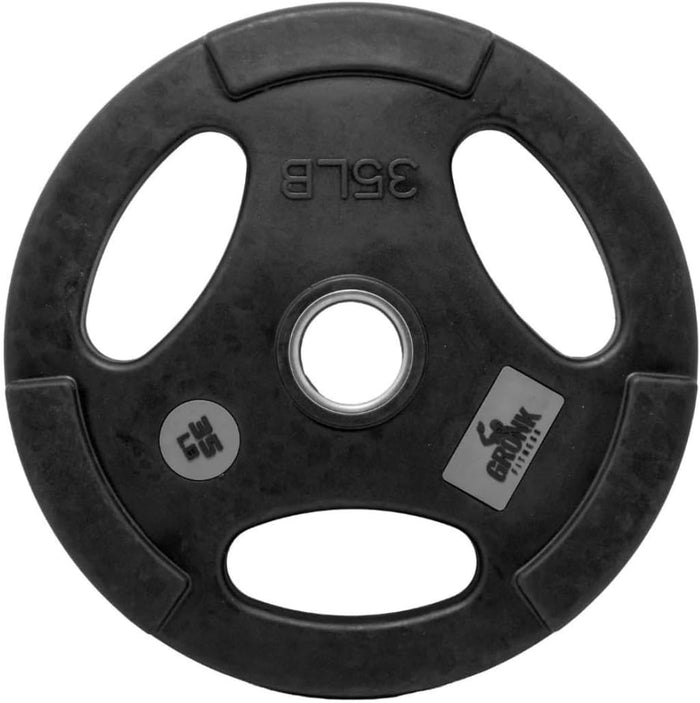 Gronk Rubber Multi-Grip Olympic Plate showing 35LB marking