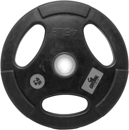 Gronk Rubber Multi-Grip Olympic Plate showing 45LB marking