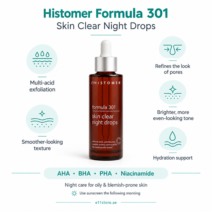 Histomer Formula 301 Skin Clear Night Drops key-features image | E11 Store