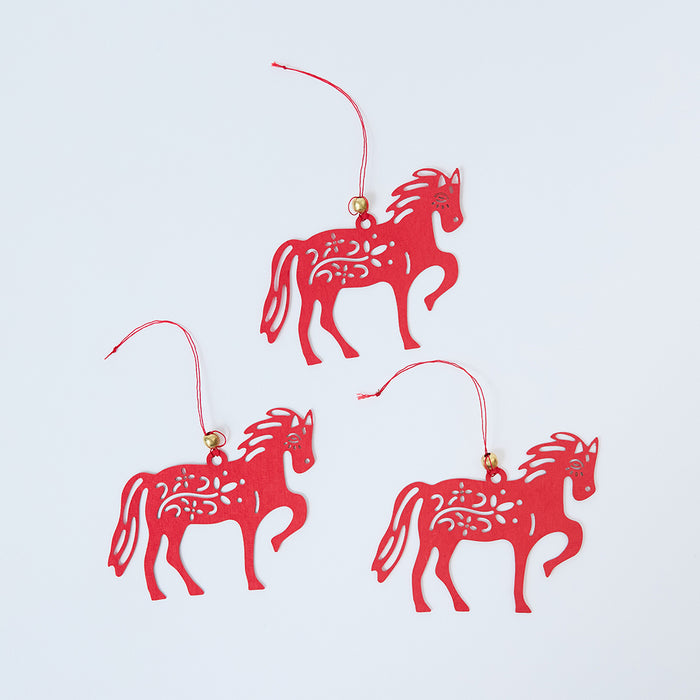 Handmade Paper Horse Ornaments - Set of 3 from Craftspring’s Lunar New Year Collection—paper cut-out horse with intricate details, heirloom-quality Lunar New Year decor, perfect for gifting, ethically handmade by artisans.