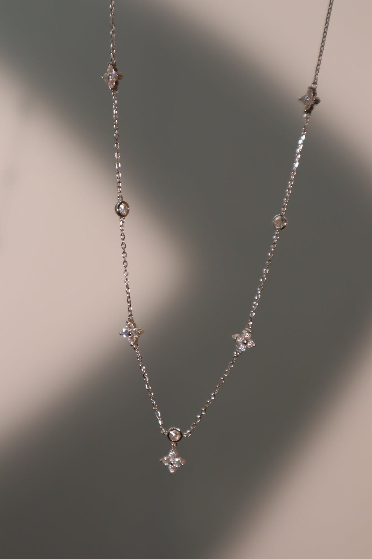 Palladium White Gold Plated Multi Starlight Petal Necklace