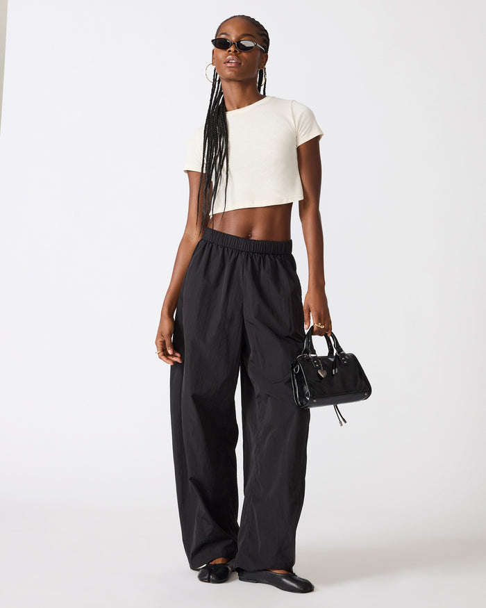 KHODA Black Slouchy Wide-Leg Mid-Rise Women's Pant | Steve Madden