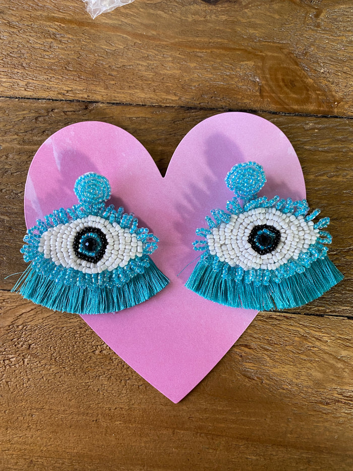 Mal Ojo Baby Blue Beaded Earrings