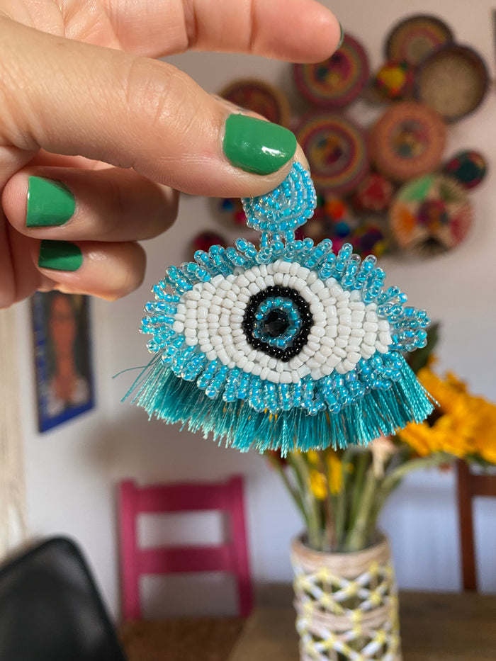 Mal Ojo Baby Blue Beaded Earrings