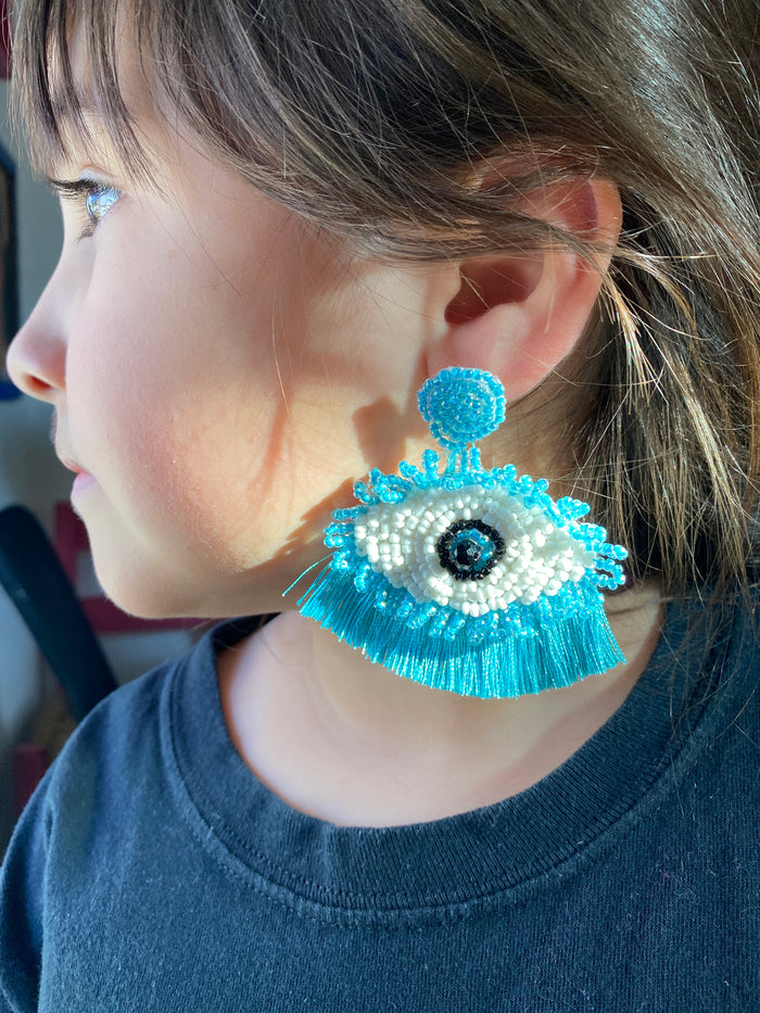 Mal Ojo Baby Blue Beaded Earrings