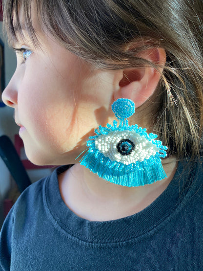 Mal Ojo Baby Blue Beaded Earrings