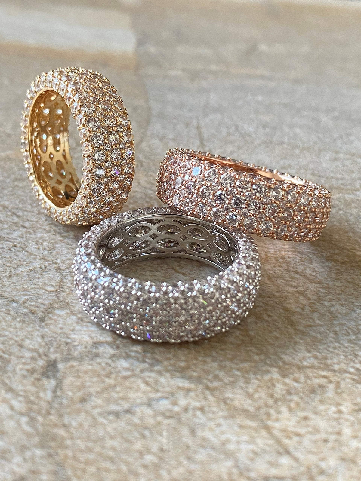 18K White Gold Plated 5 Rows French Setting Ring