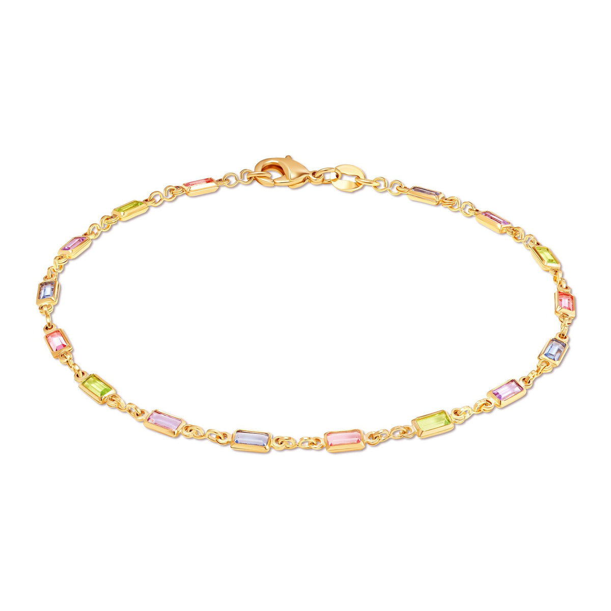 Barzel 18K Gold Plated Baguette Multi Stone Crystal Bracelet for Women- Made in Brazil