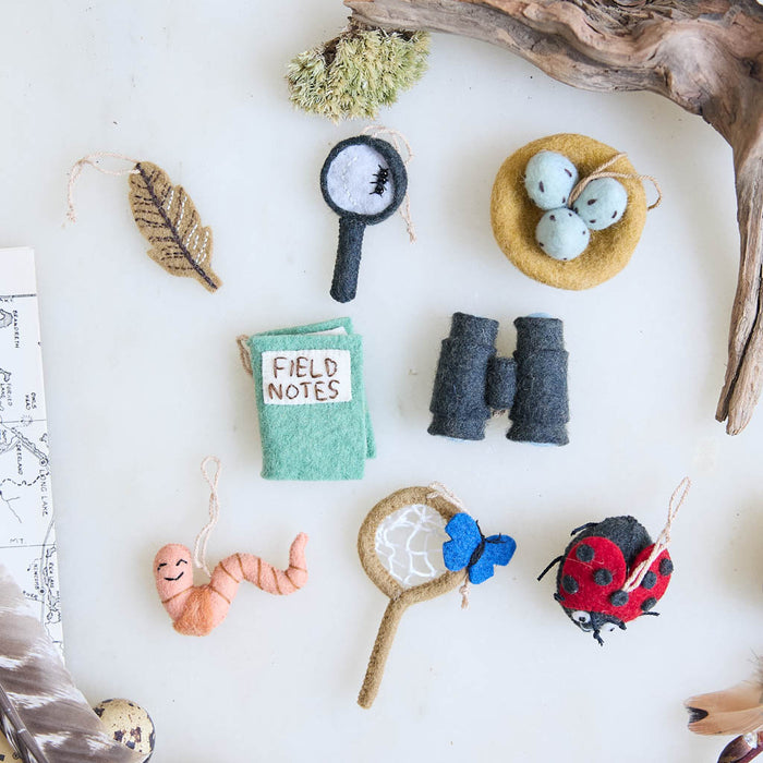 Handmade Wool Felt Field Guide Ornaments for Nature Study, Outdoor Exploration &amp; Classroom Learning

Celebrate the joy of discovery with our Nature Explorers Mini Ornaments – Set of 8, a playful collection inspired by the tools and tiny wonders of field naturalists.