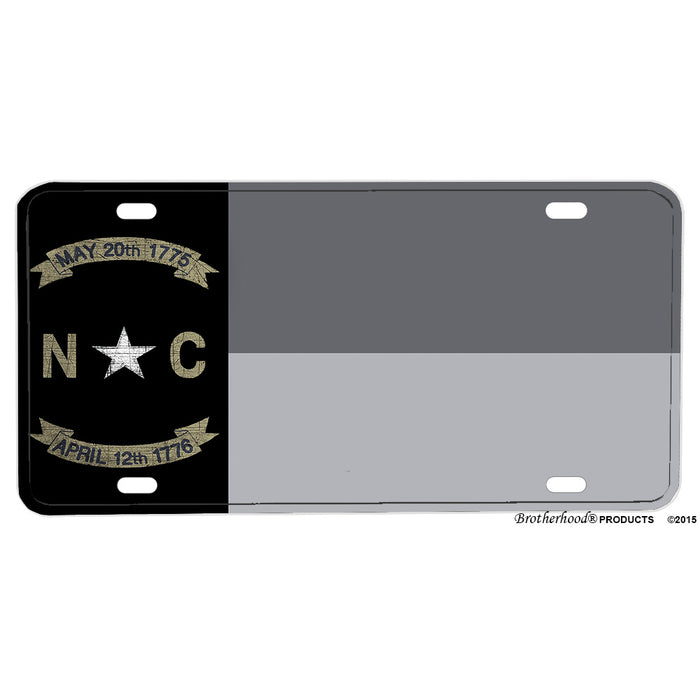 Subdued Gray Silver North Carolina State Flag Design Aluminum License Plate