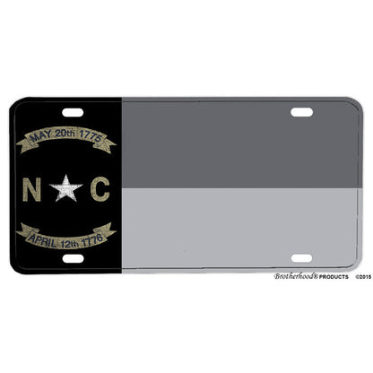 Subdued Gray Silver North Carolina State Flag Design Aluminum License Plate