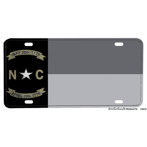 Subdued Gray Silver North Carolina State Flag Design Aluminum License Plate