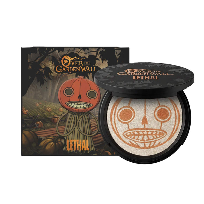 Over the Garden Wall pressed highlighter with an Enoch overspray. The outer packaging is in the background, showing Enoch.