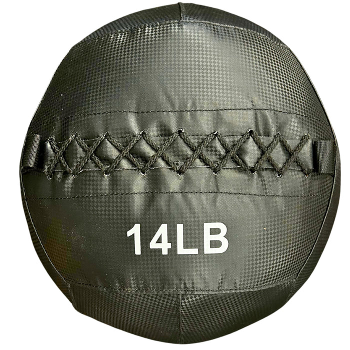 G&G Fitness 14LB black wall ball with cross-stitching