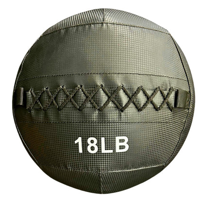 G&G Fitness 18LB black wall ball with cross-stitching